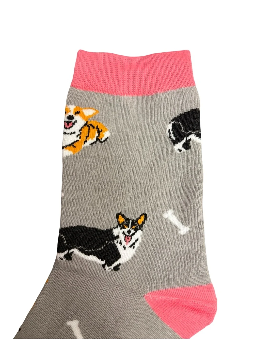 Gray and Pink Corgi Dog Novelty Socks Womens Size 5-8
